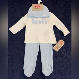 Levi's Kids Three Piece  Set - Cream and Light Blue